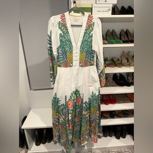 Boden Notch Neck Cotton Maxi Dress in the Ivory Pineapple, sz 4 (US) EUC